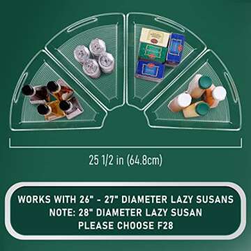 JEISSLIA Lazy Susan Cabinet Organizer Bins for 26" or 28" Diameter Corner Lazy Susan, Plastic Cabinet Storage Bin, 1/8 Wedge-Food Safe, BPA Free, with Non-slip Pads (For 26" Lazy Susan, 4 Pack)