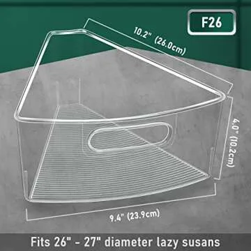 JEISSLIA Lazy Susan Cabinet Organizer Bins for 26" or 28" Diameter Corner Lazy Susan, Plastic Cabinet Storage Bin, 1/8 Wedge-Food Safe, BPA Free, with Non-slip Pads (For 26" Lazy Susan, 4 Pack)