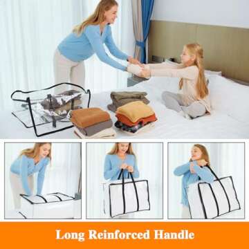 Vieshful 3 Pack Clear Clothes Storage Bag, 40L Plastic Blanket Storage Bag with Zipper, Foldable Closet Organizer, Moving bags for Comforter, Blanket, Bedding, Duvet, Toys