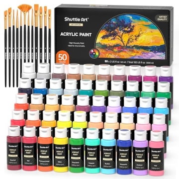 Shuttle Art Acrylic Paint Set, 50 Vibrant Colors - 2oz Bottles, Ideal for All Artists and Crafters