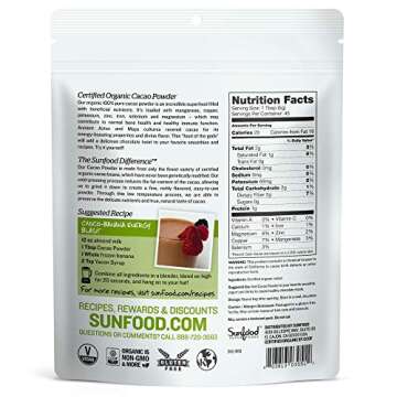 Sunfood Superfoods Cacao Powder- Pure Raw Organic. 1 lb Bag