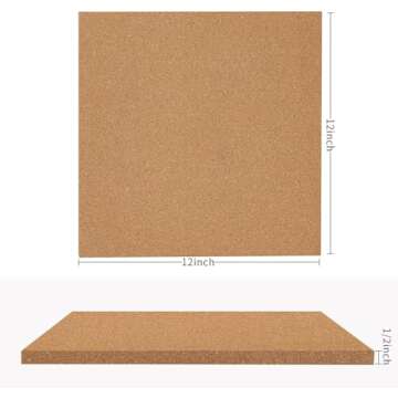 Cork Board Tiles 12"x12" - 1/2" Thick Bulletin Board Mini Wall with 50 Push Pins,Strong Self Adhesive Backing - 4 Pack