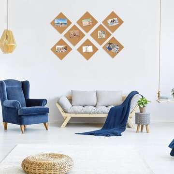 Cork Board Tiles 12"x12" - 1/2" Thick Bulletin Board Mini Wall with 50 Push Pins,Strong Self Adhesive Backing - 4 Pack