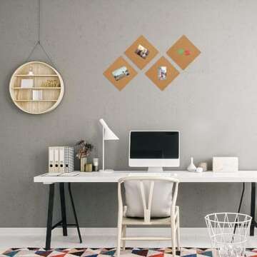 Cork Board Tiles 12"x12" - 1/2" Thick Bulletin Board Mini Wall with 50 Push Pins,Strong Self Adhesive Backing - 4 Pack