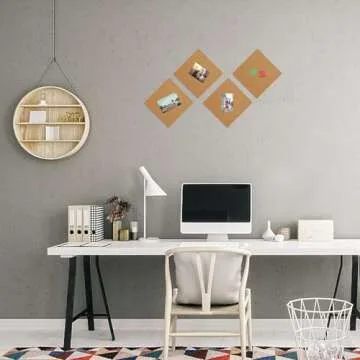 Cork Board Tiles 12"x12" - 1/2" Thick Bulletin Board Mini Wall with 50 Push Pins,Strong Self Adhesive Backing - 4 Pack