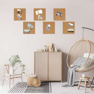 Cork Board Tiles 12"x12" - 1/2" Thick Bulletin Board Mini Wall with 50 Push Pins,Strong Self Adhesive Backing - 4 Pack