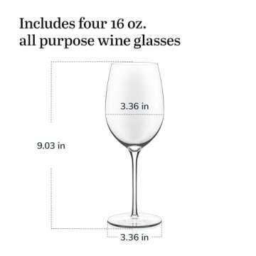Libbey Signature Kentfield All Purpose Wine Glasses Set of 4, Red and White Long Stem Wine Glasses, Curvature Wine Glass Gift Set for All Occasions