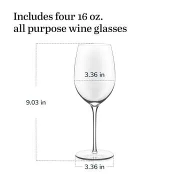 Libbey Signature Kentfield All Purpose Wine Glasses Set of 4, Red and White Long Stem Wine Glasses, Curvature Wine Glass Gift Set for All Occasions
