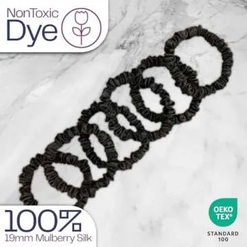 Celestial Silk Mini Scrunchies Small Mulberry Silk Scrunchy Hair Ties 22 Momme Skinny Silk Ponytail Holder, Gentle on Hair, Less Pulling, Breakage - 6 Pack (Black)