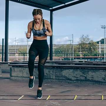 Juvale Agility Ladder Workout Equipment with 6 Speed Training Cones and Resistance Parachute, Footwo...