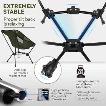 MARCHWAY Lightweight Folding Camping Chair, Stable Portable Compact for Outdoor Camp, Travel, Beach, Picnic, Festival, Hiking, Backpacking, Supports 330Lbs (Green)