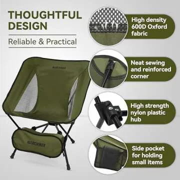 MARCHWAY Lightweight Folding Camping Chair, Stable Portable Compact for Outdoor Camp, Travel, Beach, Picnic, Festival, Hiking, Backpacking, Supports 330Lbs (Green)