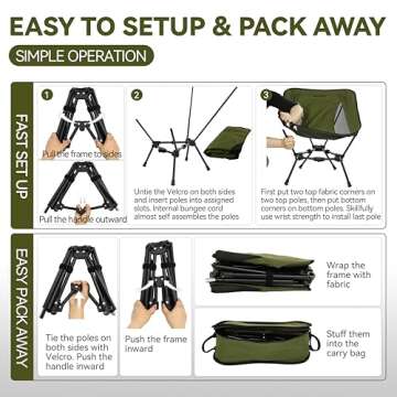 MARCHWAY Lightweight Folding Camping Chair, Stable Portable Compact for Outdoor Camp, Travel, Beach, Picnic, Festival, Hiking, Backpacking, Supports 330Lbs (Green)