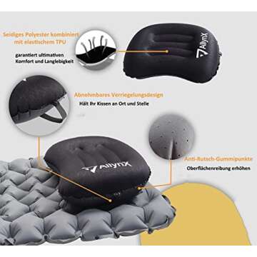 AllynX Camping Pillow, Ultralight Inflatable Compact Pillow for Neck & Lumbar Support While Camp, Backpacking, Graphite Black…