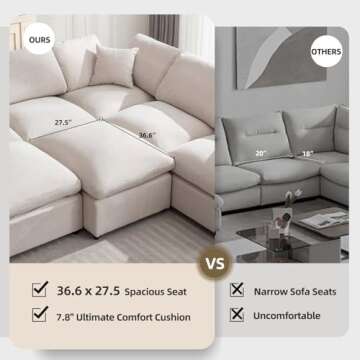 Siiejia Modular Sectional Sofa Modern Oversized Cloud Couch with Movable Ottoman 7 Seater L-Shaped Sofas Comfy Couches for Living Room Spacious Space Office Lounge, Beige