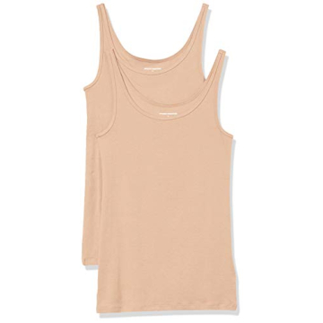 Amazon Essentials Women's Slim-Fit Thin Strap Tank Top, Pack of 2, Medium Beige, X-Small