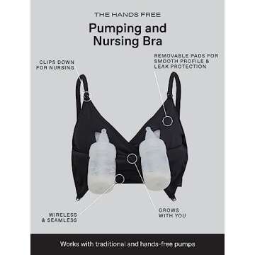 Motherhood Maternity Women's Hands Free Pumping Seamless Clip Down Nursing Bra for Breastfeeding, Black, Medium