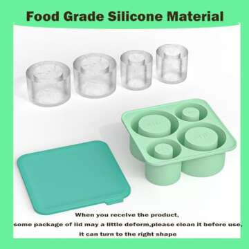 Silicone Ice Cube Tray for Tumbler,Ice Cube Mold with Lid for Freez Drink,Chilling Whiskey,Cocktail,Easy Release 4 In1 Ice Maker for Cup,Water Bottle,10-40oz (green)