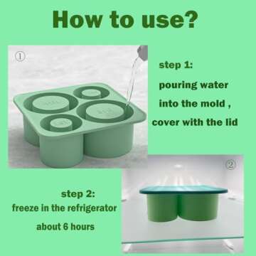 Silicone Ice Cube Tray for Tumbler,Ice Cube Mold with Lid for Freez Drink,Chilling Whiskey,Cocktail,Easy Release 4 In1 Ice Maker for Cup,Water Bottle,10-40oz (green)