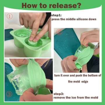 Silicone Ice Cube Tray for Tumbler,Ice Cube Mold with Lid for Freez Drink,Chilling Whiskey,Cocktail,Easy Release 4 In1 Ice Maker for Cup,Water Bottle,10-40oz (green)