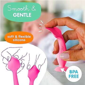 Bumco Baby Bum Brush + Mini Baby Diaper Cream Spatula with Case - BPA-Free Silicone Diaper Spatula with Suction Cup, Wipe-Clean, Mom-Invented Butt Paste Applicator (Pink & Pink)