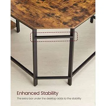 VASAGLE L-Shaped Computer Desk, Corner Desk, 54-Inch Writing Study Workstation, Rustic Brown and Black ULWD72X​