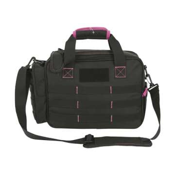 Allen Company Dolores Women's Compact Shooting Range Bag - Gun Storage Pouches for Handguns, Shooting Glasses, Gloves, Ear Protection, and Other Accessories - Black/Pink - 13" x 4.5"