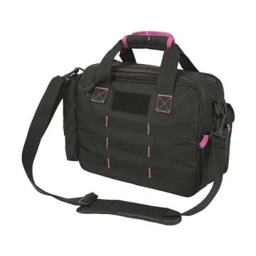 Allen Company Dolores Women's Compact Shooting Range Bag - Gun Storage Pouches for Handguns, Shooting Glasses, Gloves, Ear Protection, and Other Accessories - Black/Pink - 13" x 4.5"