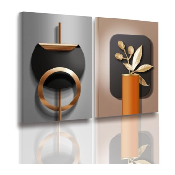 2pcs stereoscopic 3D effect pattern black copper geometric canvas print home décor abstract wall ar...