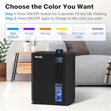 NineSky Dehumidifier for home, 98 OZ Dehumidifier for Room, Dehumidifiers for Bathroom, Bedroom, Basement (800 sq. ft.) with Auto Shut Off, 5 Colors LED Light(H2 Black)