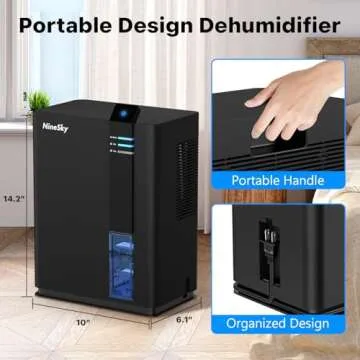 NineSky Dehumidifier for home, 98 OZ Dehumidifier for Room, Dehumidifiers for Bathroom, Bedroom, Basement (800 sq. ft.) with Auto Shut Off, 5 Colors LED Light(H2 Black)