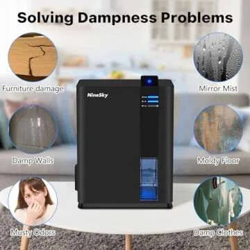 NineSky Dehumidifier for home, 98 OZ Dehumidifier for Room, Dehumidifiers for Bathroom, Bedroom, Basement (800 sq. ft.) with Auto Shut Off, 5 Colors LED Light(H2 Black)