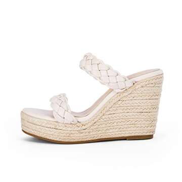 Coutgo Womens Wedge Platform Sandals Espadrilles Two Strap Woven Slip On Summer Cute Slide Sandals…