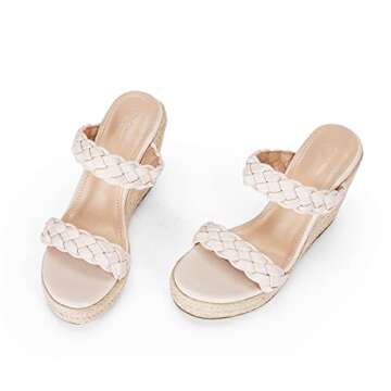 Coutgo Womens Wedge Platform Sandals Espadrilles Two Strap Woven Slip On Summer Cute Slide Sandals…