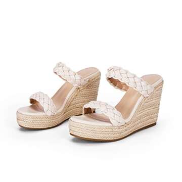 Coutgo Womens Wedge Platform Sandals Espadrilles Two Strap Woven Slip On Summer Cute Slide Sandals…