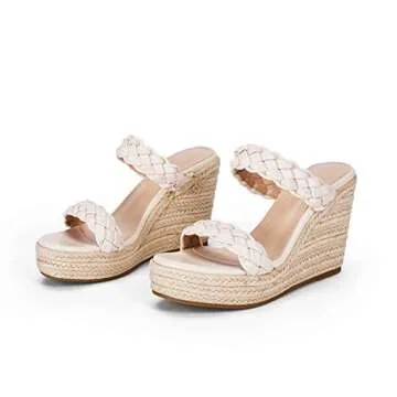 Coutgo Womens Wedge Platform Sandals Espadrilles Two Strap Woven Slip On Summer Cute Slide Sandals…