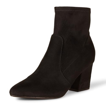 Amazon Essentials Women's Fitted Stretch Heel Boot, Black Microsuede, 9.5