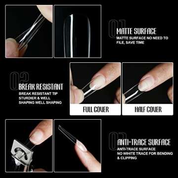 Michelle False Nails Tips 504pcs Long Square Press on Nails Pre-shape Gel Nail Tips for Full Cover Acrylic Nails Fake Nails For Nail Extension Home DIY Nail Salon Gelly Tips