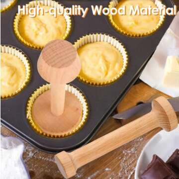 POFUIERKN Double Sided Wooden Tart Tamper Set for Baking