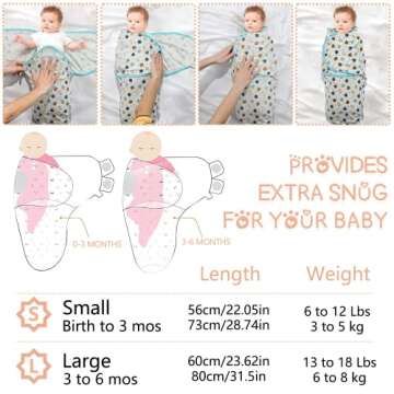 Ftikvo Adjustable Swaddle-Blanket Baby Girl & Boy 3-Pack Newborn Wearable Swaddle Sleep Sack Infant Swaddle 100% Cotton (Gray/Dinosaur/Owl-S, 0-3 Month)
