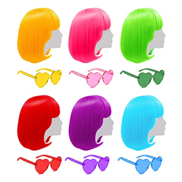 Short Bob Colored Wigs Set with Heart Sunglasses for Party Fun