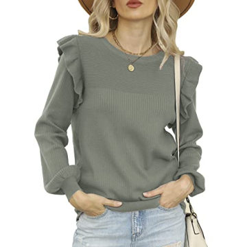 DEEP SELF Women's Light Green Knit Pullover - Elegant Fall Crewneck Sweater