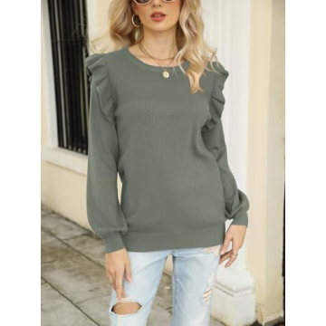 DEEP SELF Women's Light Green Knit Pullover Elegant Crewneck