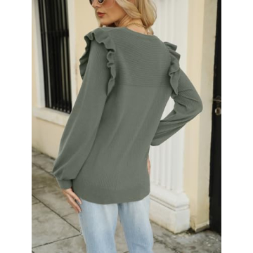 DEEP SELF Women's Light Green Knit Pullover Elegant Crewneck
