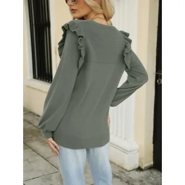 DEEP SELF Women's Light Green Knit Pullover Elegant Crewneck