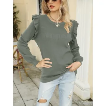 DEEP SELF Women's Light Green Knit Pullover Elegant Crewneck
