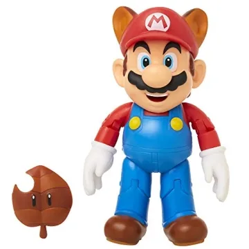 Super Mario Raccoon Mario 4" Articulated Action Figure with Leaf Accessory, Perfect for Kids & Colle...
