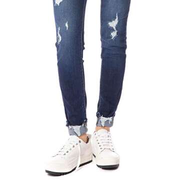 Kan Can Jeans Button Fly High Rise Distressed Ripped Medium Dark Wash Skinny Jeans KC6192D (25)