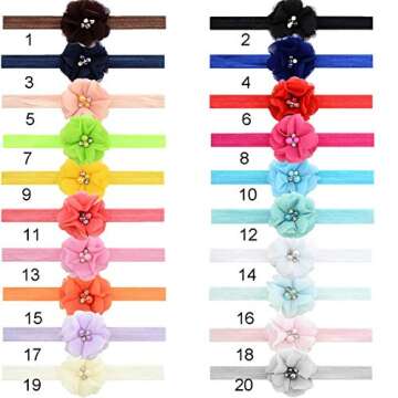 WillingTee 20colors 2" Glitter Flowers Headbands Baby Girls Headbands Flowers Soft Hair Band Headwear Hair Accessory for Baby Girls Newborns Infants Toddler and Kids