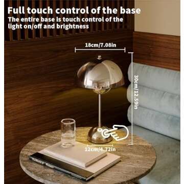 ELINKUME Table Lamp with Touch Control,3000K Warm Light Bedside Lamp with Cord,Infinitely Dimmable Mushroom Desk Lamp,for Bedroom,Living Room,Study,Cafe,Restaurant(Silver,Include G45 LED Bulb)